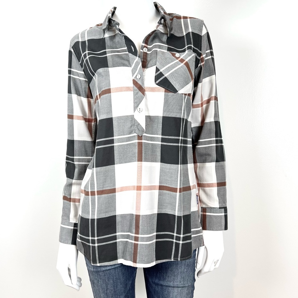 Patagonia Featherstone Gray Plaid Tunic Top Organic Cotton Blend Small Popover